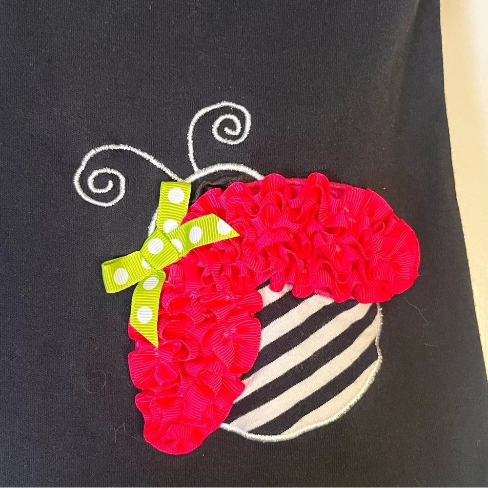 Rare Editions 2T Girls Dress Ladybug Bows Black Pink Striped Ruffled Bubble Hem